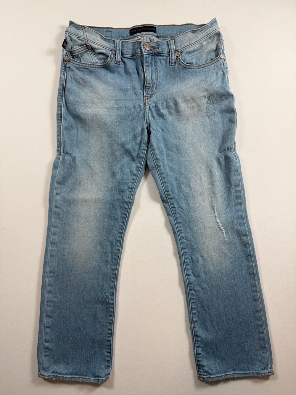 Rock & Republic Kendall Jeans 10 Light Wash Low Rise Y2K McBling Cropped Denim